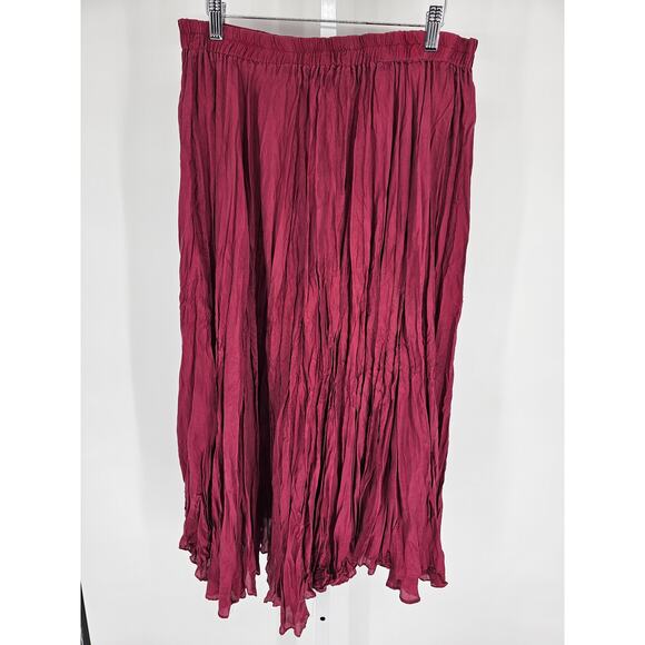 VTG Savannah Maxi 100% Silk Skirt L Broomstick Crinkle Y2K Fairy Witchy Red - Picture 1 of 4